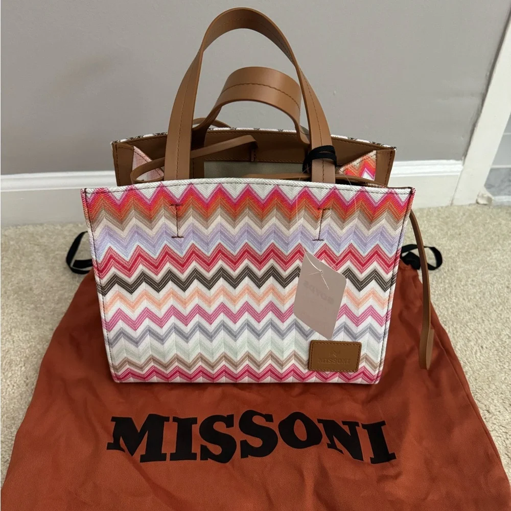 NWT MISSONI Chevron-pattern small cotton-blend tote bag purse - Picture 7 of 14